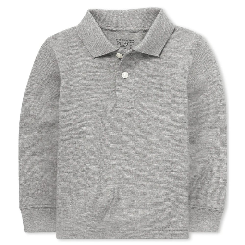 The Children's Place Toddler Uniform Long Sleeve Pique Polo - Gray